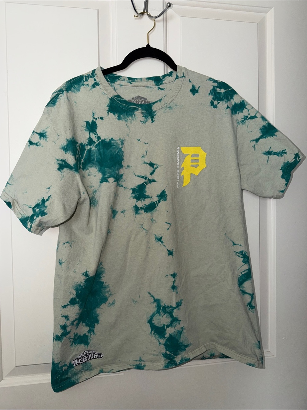 Green Tie-Dye Short Sleeve Tee with Yellow Crest Logo